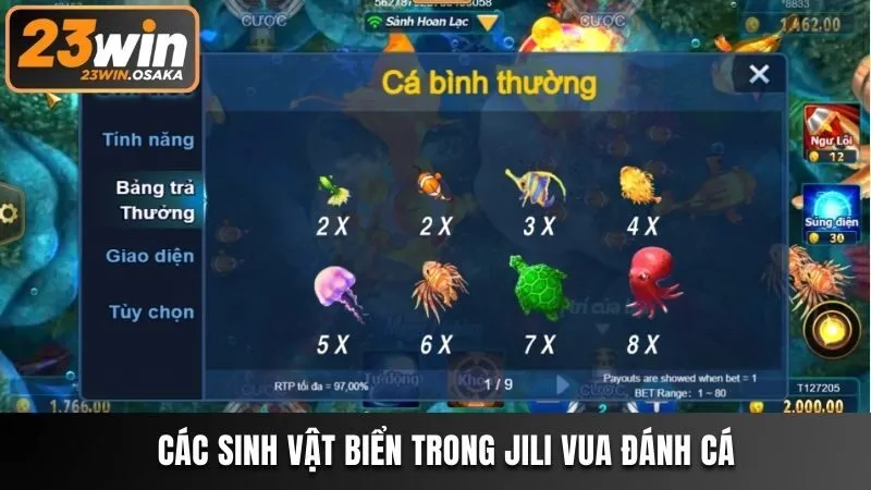 Các sinh vật biển trong Jili Vua Đánh Cá