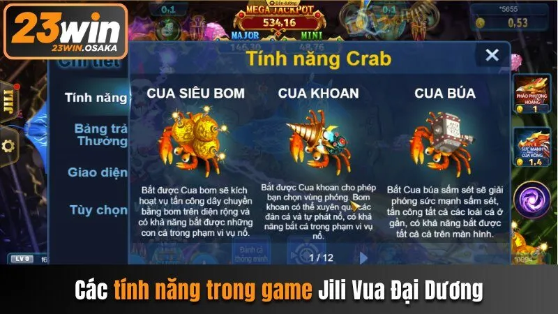 Các tính năng trong game Jili Vua Đại Dương