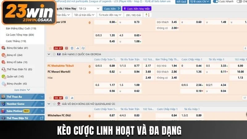 Sân chơi sở hữu bảng kèo cược phong phú